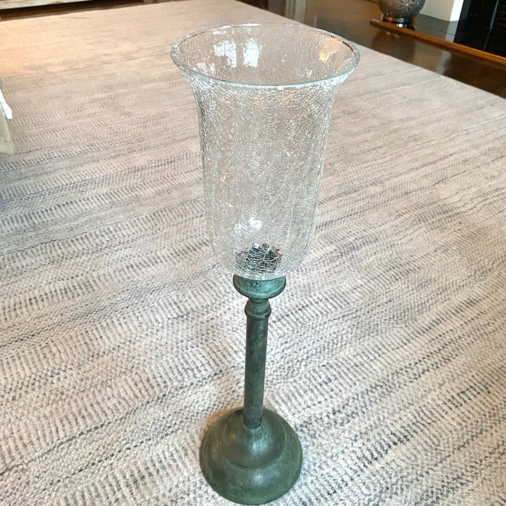 23” Tall Crackle Glass Pillar Candle Holder